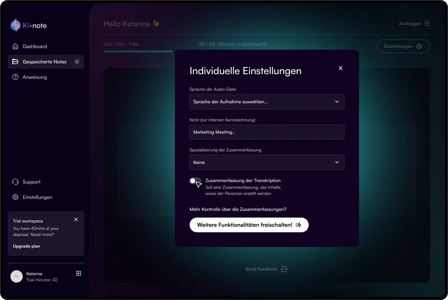 Screenshot Schritt 3: Individuelle Einstellungen treffen