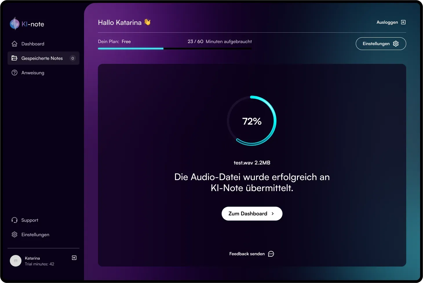 Screenshot Schritt 4: Transkription starten